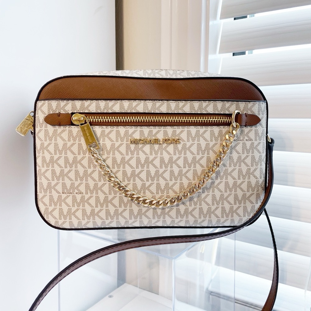 Michael Kors Jet Set Brown/Vanilla Logo Crossbody Bag - Picture 8 of 14